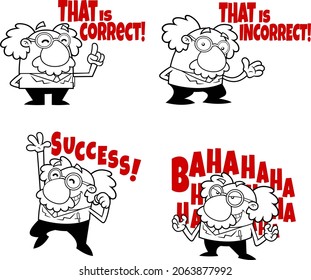 Dargestellt Science Professor Cartoon Character Poses. Kollektion mit Vektorhandgezeichnet, einzeln auf weißem Hintergrund