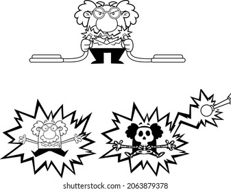 Outlined Science Professor Cartoon Character Poses. Vector Hand Drawn Collection Set Isolated On White Background
