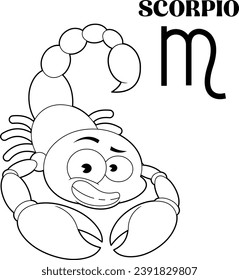 Outlined Scorpio Cartoon Character Horoscope Zodiac Sign. Vector Hand Drawn Illustration Isolated On Transparent Background