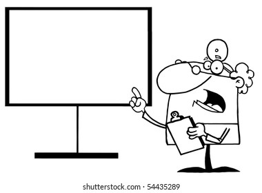  Outlined Senior Doctor Talking And Pointing To A Blank Board