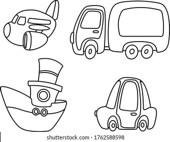 Outlined Set Cartoon Transport Plane Truck Stock Vector (Royalty Free ...