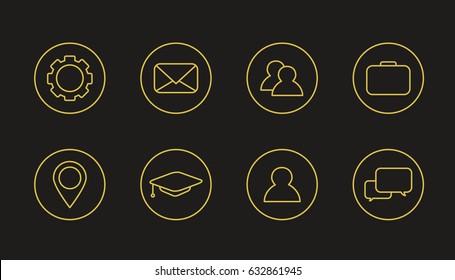 Outlined set of icons, vector, in circles, for curriculum vitae (cv) or business card use