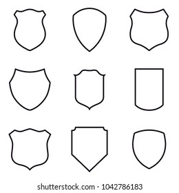 Outlined shield icons set. Vector illustration.