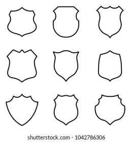 Outlined shield icons set. Vector illustration.