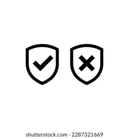 Outlined shield icons set. Yes and no. Vector illustration.