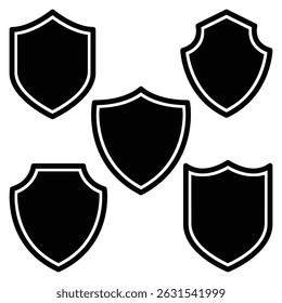 Conjunto de vetor de escudo com contorno, silhuetas de crachá de linha dupla para logotipo e design.