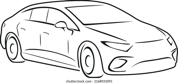 Outlined silhouette of a modern car. Vector