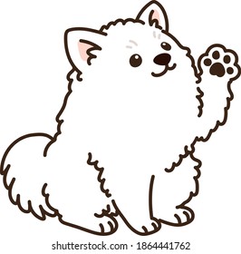 Outlined simple and adorable Japanese Spitz waving hand illustration