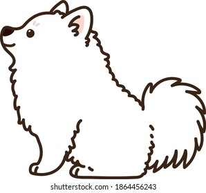 Outlined simple and adorable Japanese Spitz sitting in side view illustration