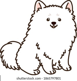 Outlined simple and adorable Japanese Spitz sitting illustration