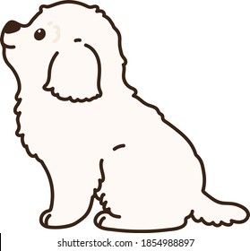 Outlined simple and adorable white Maltese dog sitting in side view illustration