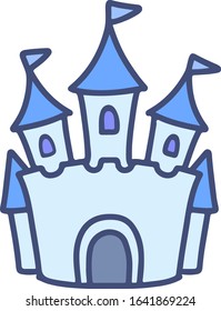 Outlined Simple And Cute Blue Castle