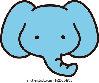 Outlined Simple And Cute Blue Elephant Face