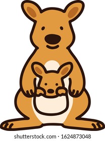 Outlined simple and cute kangaroo mother and kangaroo baby