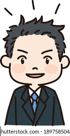 Outlined simple and cute male character smiling