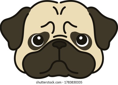 Outlined simple and cute pug face