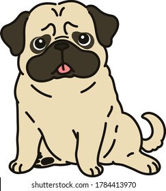 Outlined Simple Cute Pug Sitting Front Stock Vector (Royalty Free ...