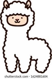 Outlined simple and cute white alpaca