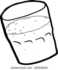 Outlined single full drinking glass cartoon over white