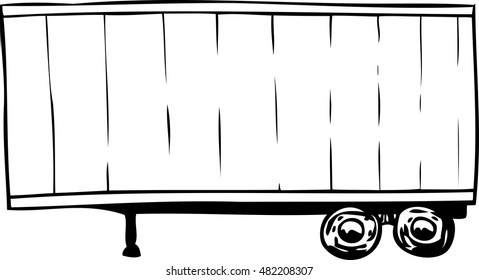 Outlined single parked cargo truck trailer with wheels