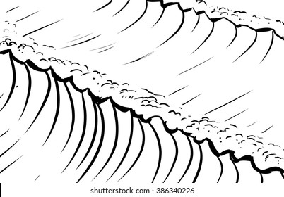 Outlined sketch of tall tidal waves in ocean