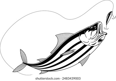 El Diseño gráfico Del Señuelo De Pesca Es Un Atunero Con Esquinas. Vector Dibujado A Mano Ilustración Aislado Sobre Fondo Transparente