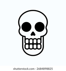 Outlined Skull Icon with Teeth on a Plain White Background