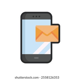 outlined smartphone with message sign in flat vector design.
