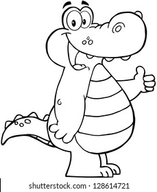 Outlined Smiling Aligator Or Crocodile Showing Thumbs Up