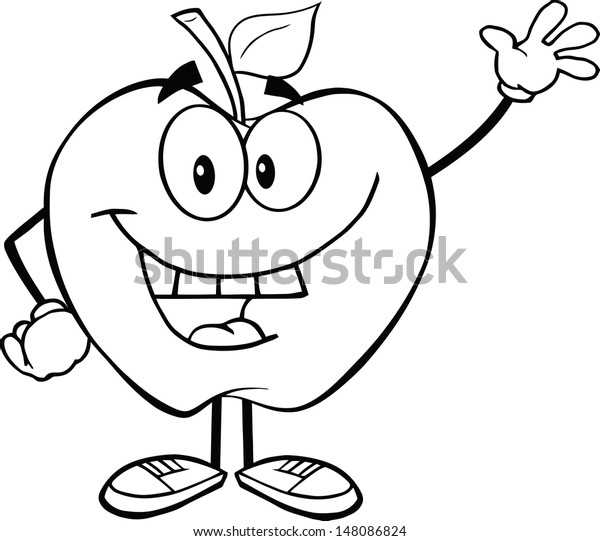 Outlined Smiling Apple Cartoon Mascot Character Stock Vector (Royalty ...