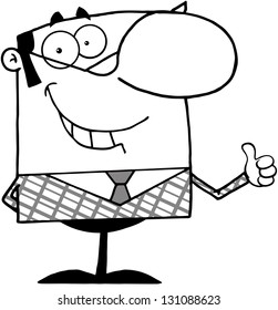 Outlined Smiling Business Manager Showing Thumbs Up