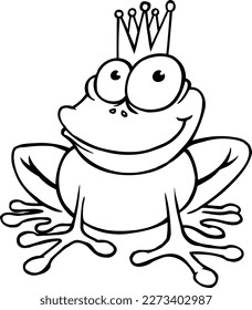 Outlined Smiling Frog prince . vector