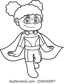 Personaje De Caricatura De Superheroína Sonriente. Ilustración dibujada a mano vectorial aislada en fondo transparente