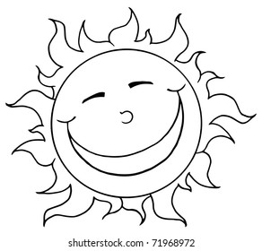 Outlined Smiling Sun Mascot Cartoon Character