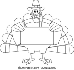 Outlined Smiling Turkey Cartoon