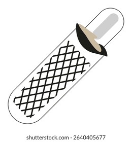 Outlined snack icon. Vector cream roll. Waffle dessert shape. Black white topping.