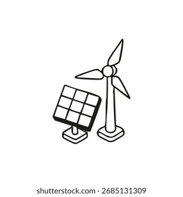 Painel solar delineado e turbina eólica