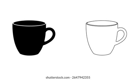 Outlined and Solid Coffee Cups - Dual Mug Silhouettes for Cafe Branding and Web Icons