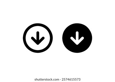 Outlined and Solid Down Arrow Icons in Circles Vector.