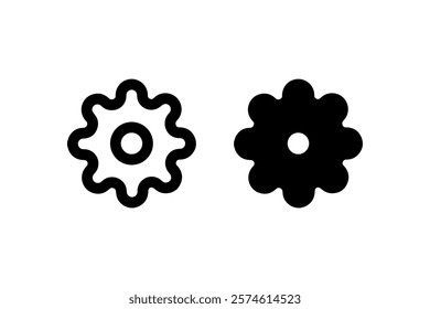 Outlined and Solid Gear Icons for Settings Vector.