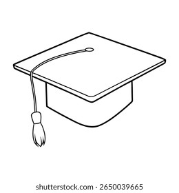 Outlined square graduation cap with a tassel hangs off the left side, presented as vector art on a transparent background for easy use in layouts.
