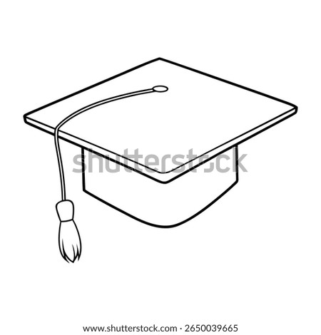 Outlined square graduation cap with a tassel hangs off the left side, presented as vector art on a transparent background for easy use in layouts.