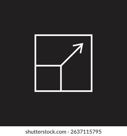 An outlined square with an upward arrow emerging from the top right corner, symbolizing growth or progress.