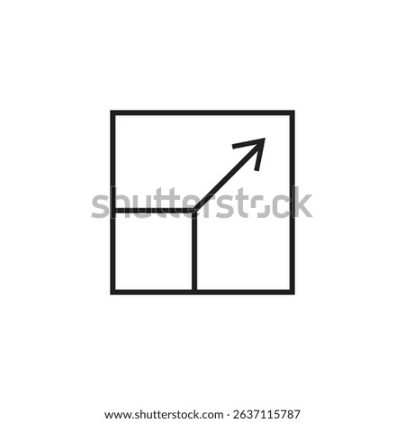 An outlined square with an upward arrow emerging from the top right corner, symbolizing growth or progress.