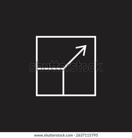 An outlined square with an upward arrow emerging from the top right corner, symbolizing growth or progress.