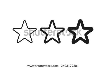 Outlined Star Icons – Thin to Thick Line Weight Trio. Star vector icons and symbol. Outlined Star Icons on white background