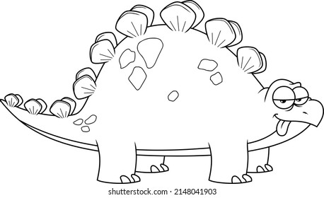 Outlined Stegosaurus Dinosaur Cartoon Character. Vector Hand Drawn Illustration Isolated On White Background
