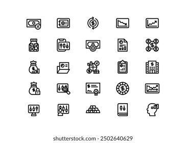 Outlined Stock Investment and Trading Icon Set