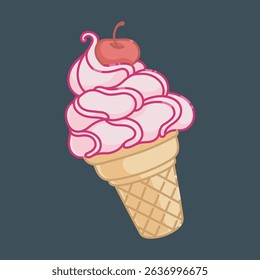 outlined strawberry ice cream with cherry fruit in isolated background