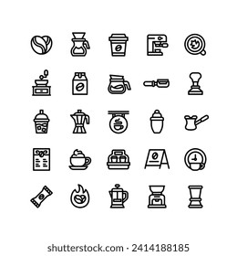 Outlined Stroke Coffee Shop Icon Set